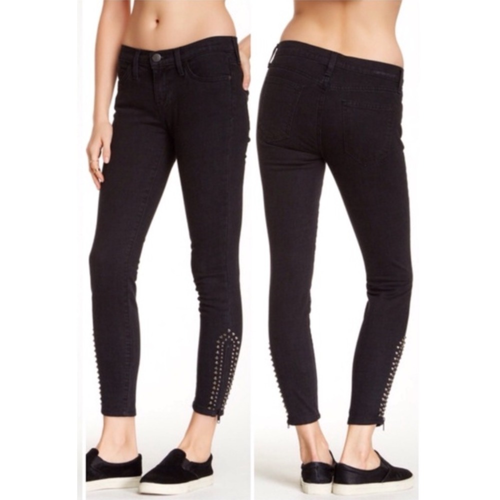 NWT Current Elliott The Zip Stiletto Jeans Washed‎ Black Sz 25 Studded Ankle Zip